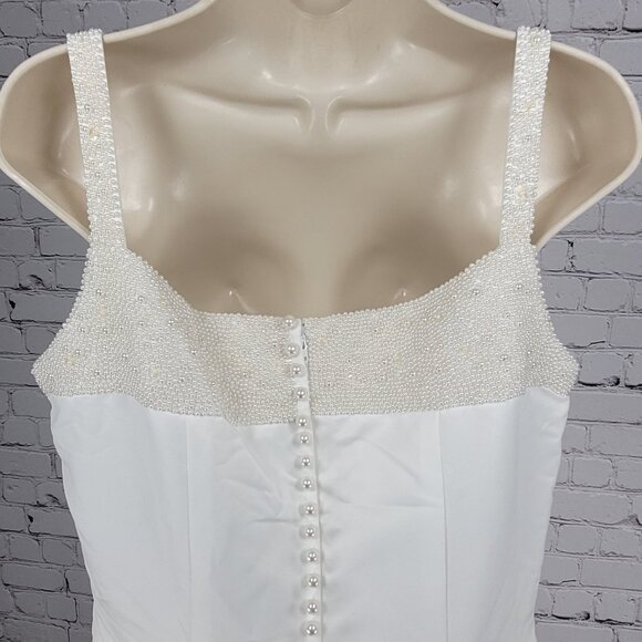 Alfred Angelo White Pearl Beaded Train Bridal A-Line #1973 Wedding Dress Gown 16 - Picture 12 of 16